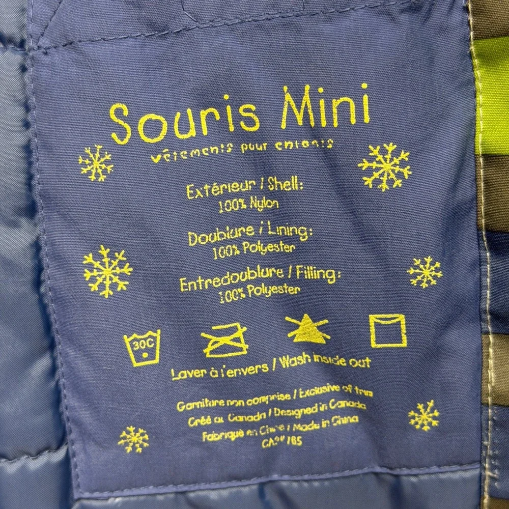 Souris Mini Boys Striped Hooded Winter Coat Blue Green Grey Fleece Lined Size 8